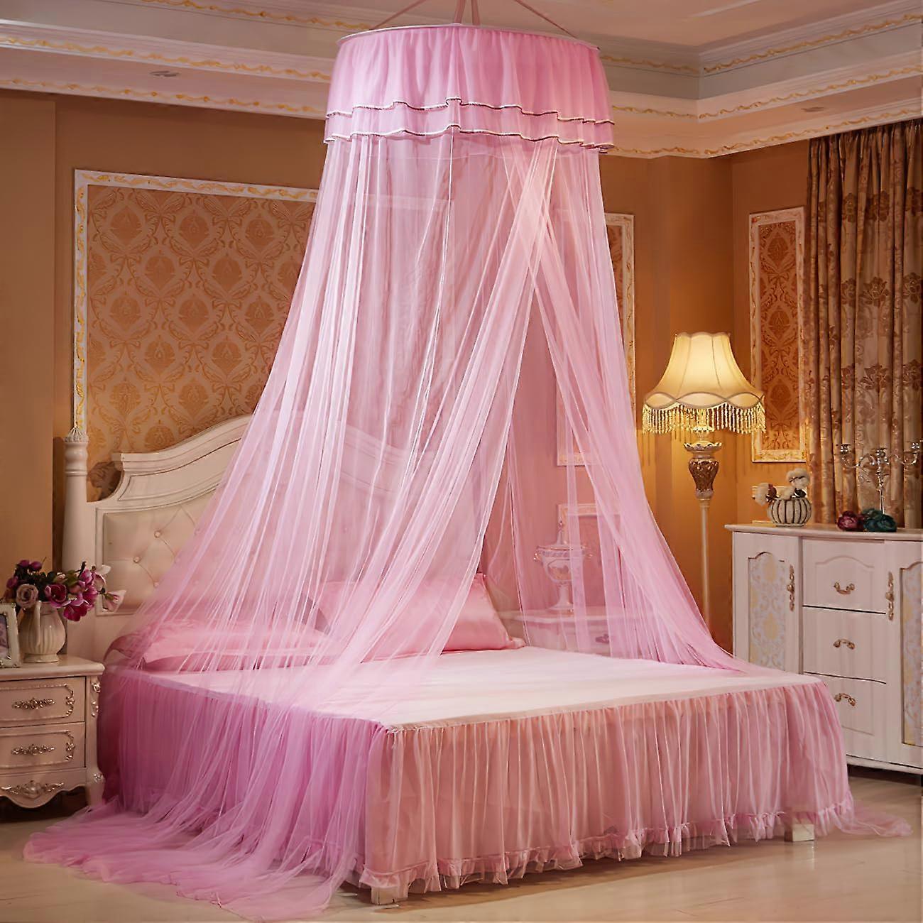Bed Canopy Girls Mosquito Net Large Double Bed Canopy for Baby Children Hanging Pink Princess Bed Net with Durable Polyester Mesh