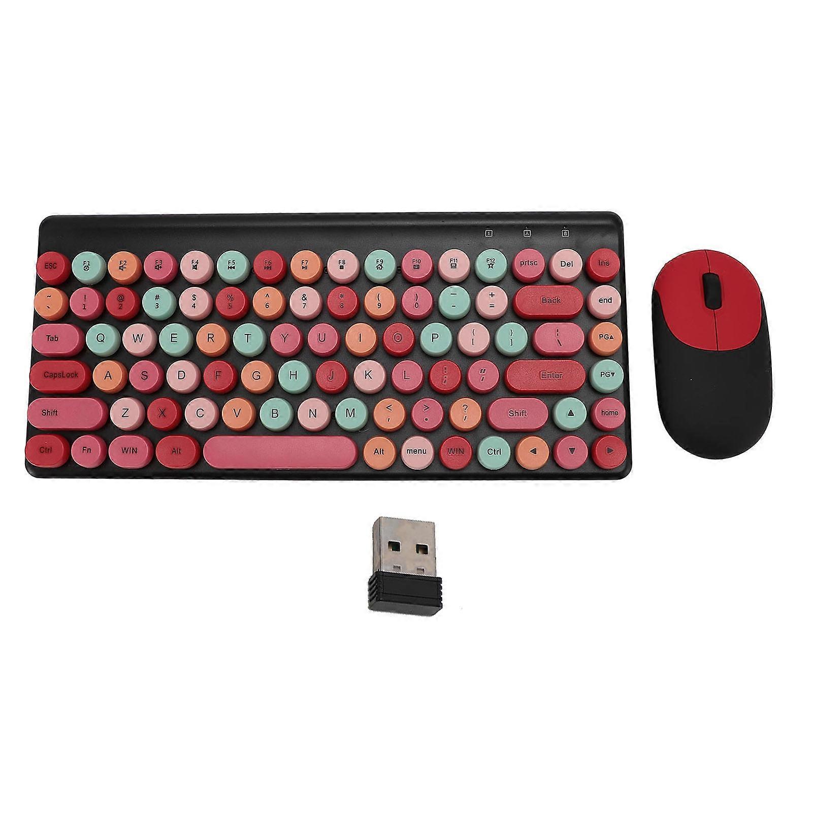 Wireless Keyboard Mouse Combo 86 Keys Retro USB Bluetooth for OS X PC Laptop Red