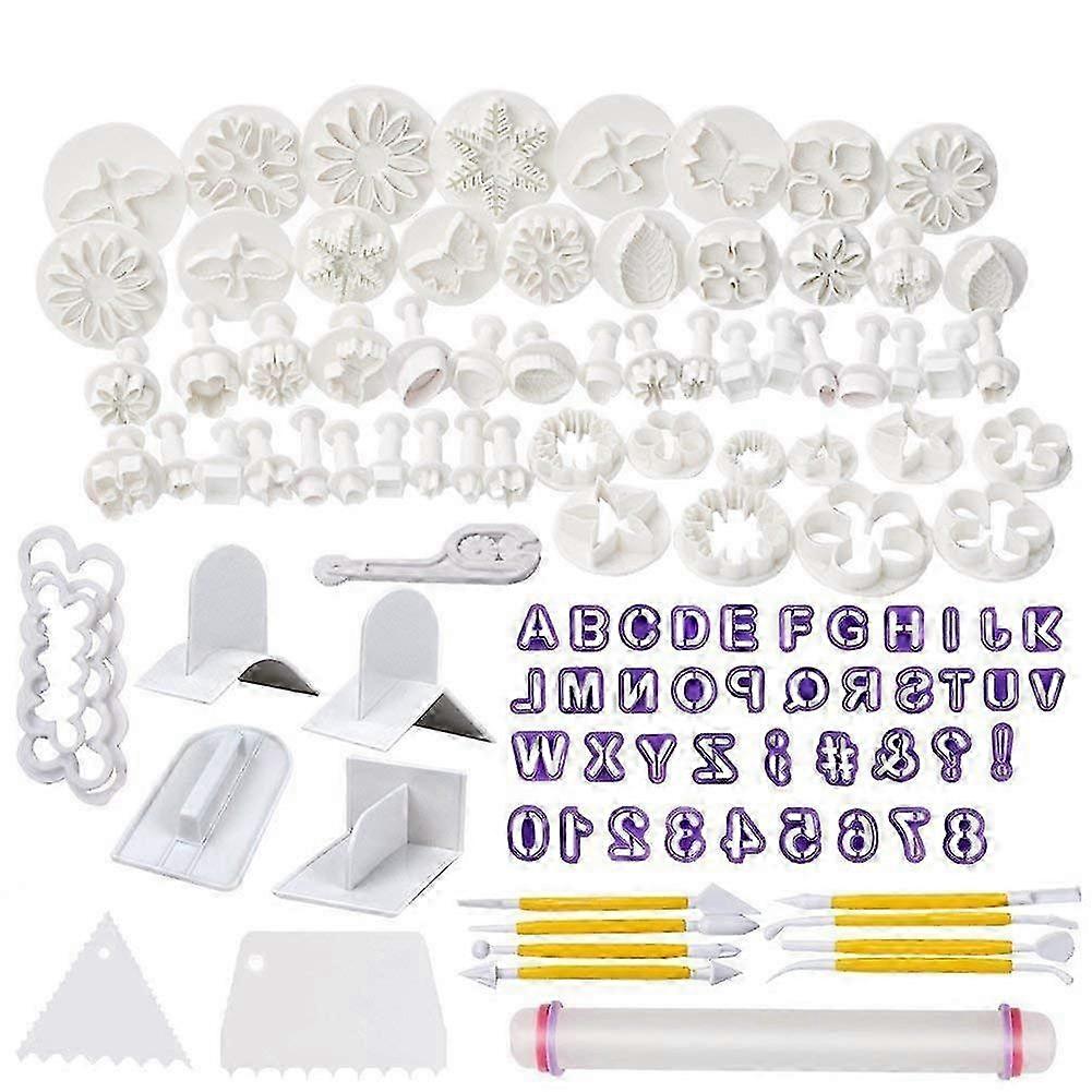 114 Pcs Cake Decorating Tools Set - Suitable for Various Sweets, Including Fondant, Icing Tools, Cookie Cutters, and a Rolling Pin.
