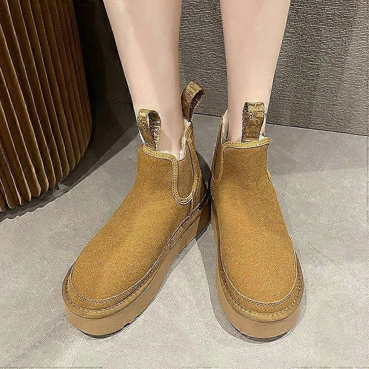 Plushy Thickened Snow Boots Female Models of Autumn and Winter Ladies Thick Bottom Heightening Fashion Chelsea Short Boots Cotton Shoes Boots