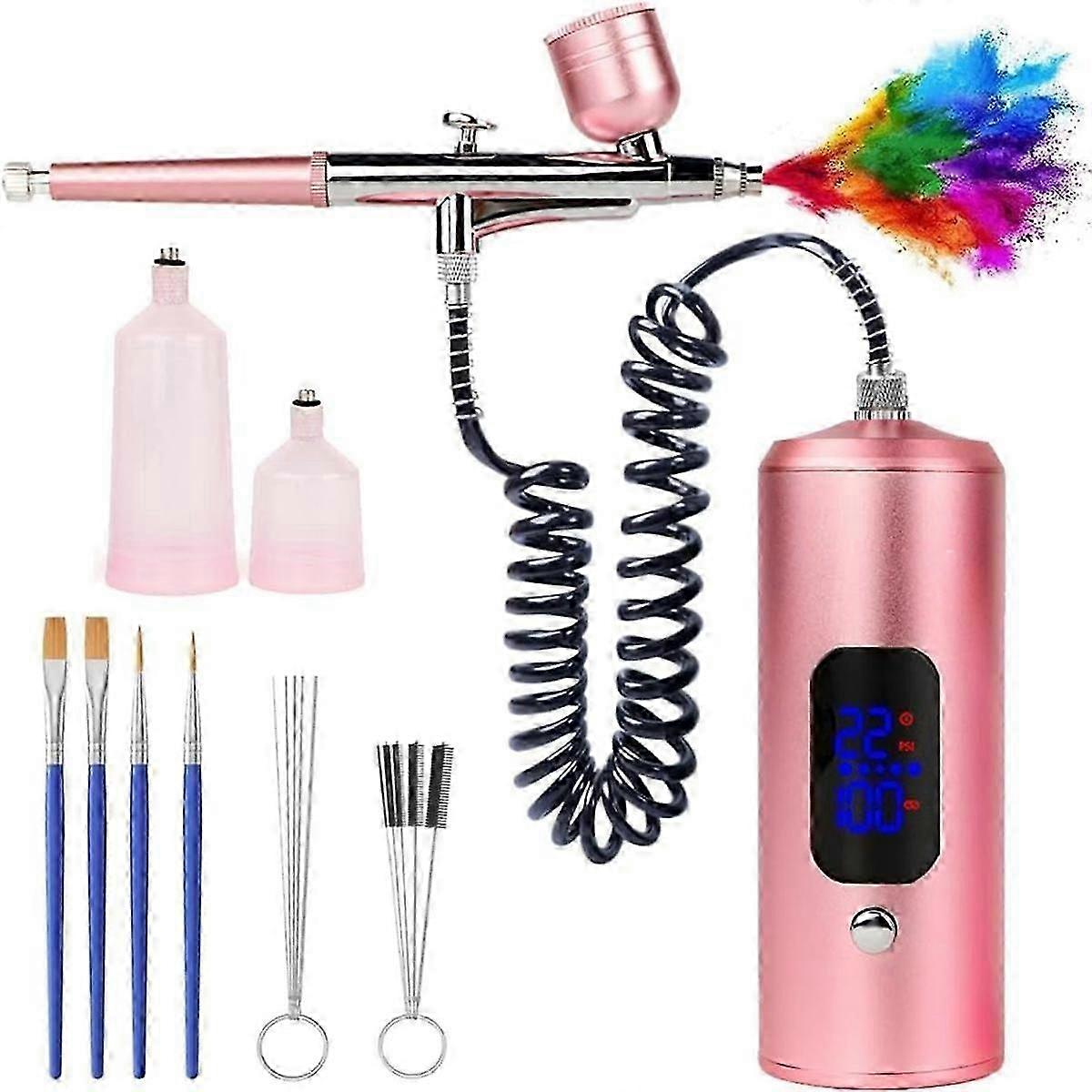 LCD Air Brush Kit with Air Compressor, 3 Gear Pressure Cordless Airbrush Machine with Hose for Cosm