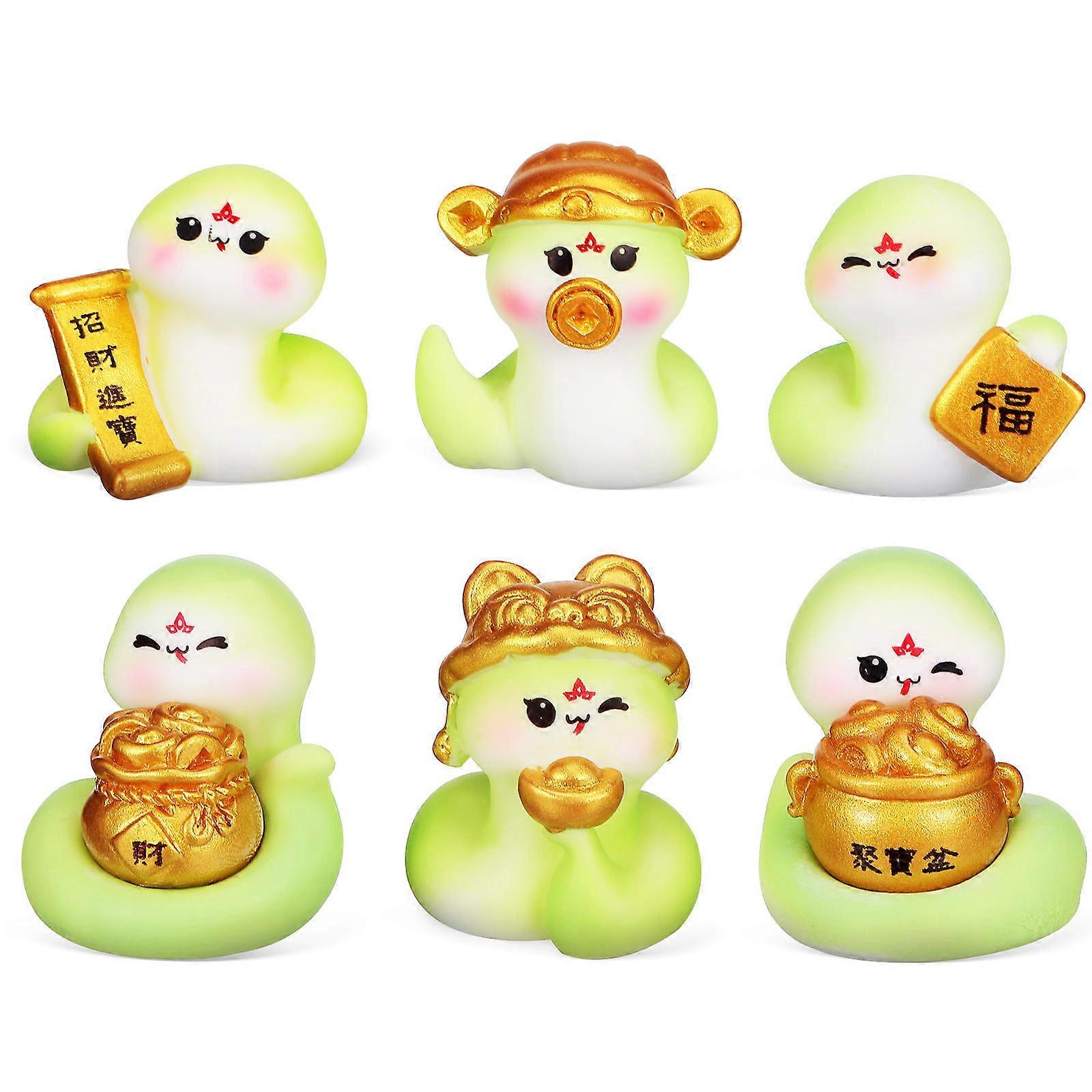 Mini Resin Lucky Snake Statue Snake Year Decors Light Green 6Pcs