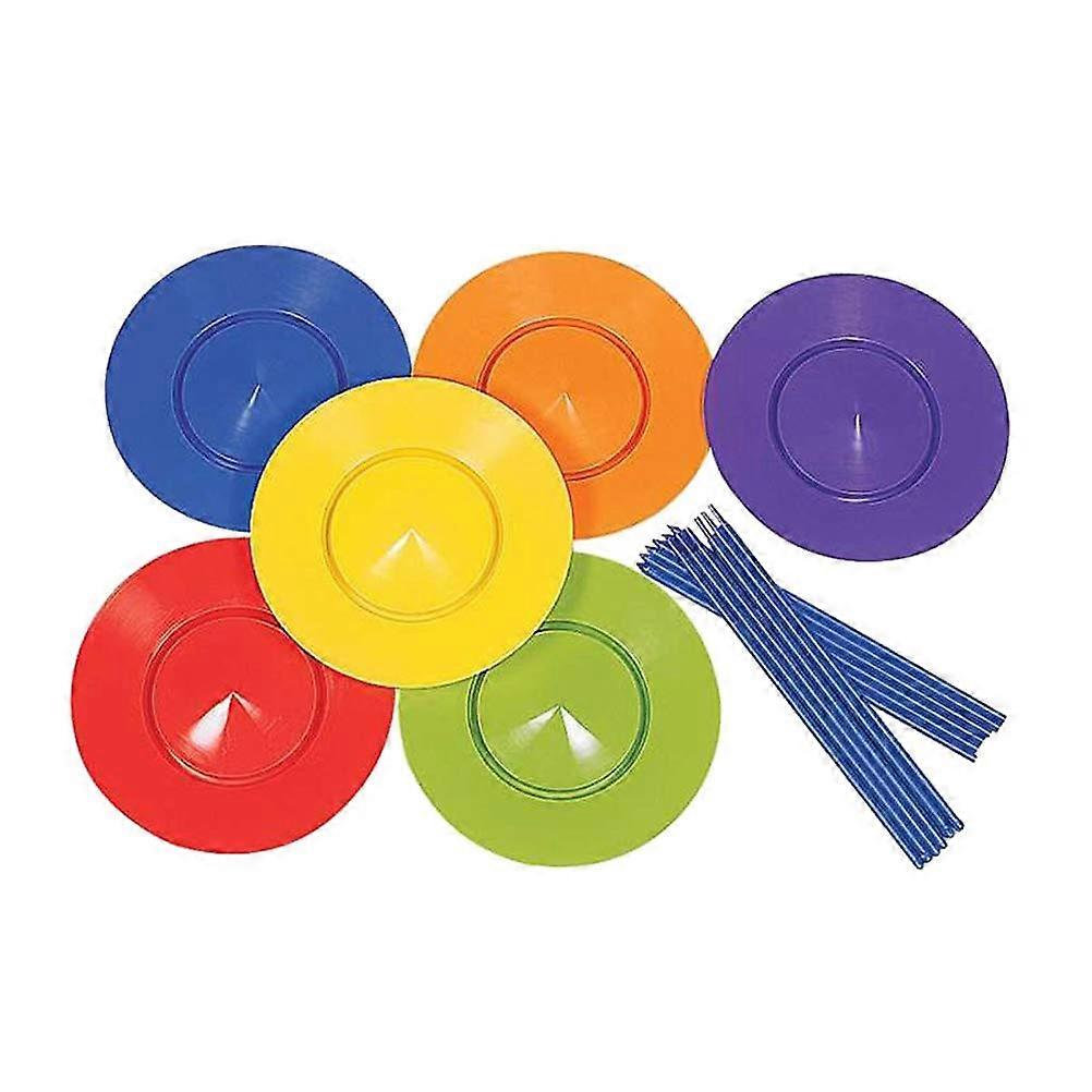 Juggling Sets 6 Spinning Plates and 12 Sticks Circus Juggling Game Balance Skills Toy (Colourful)