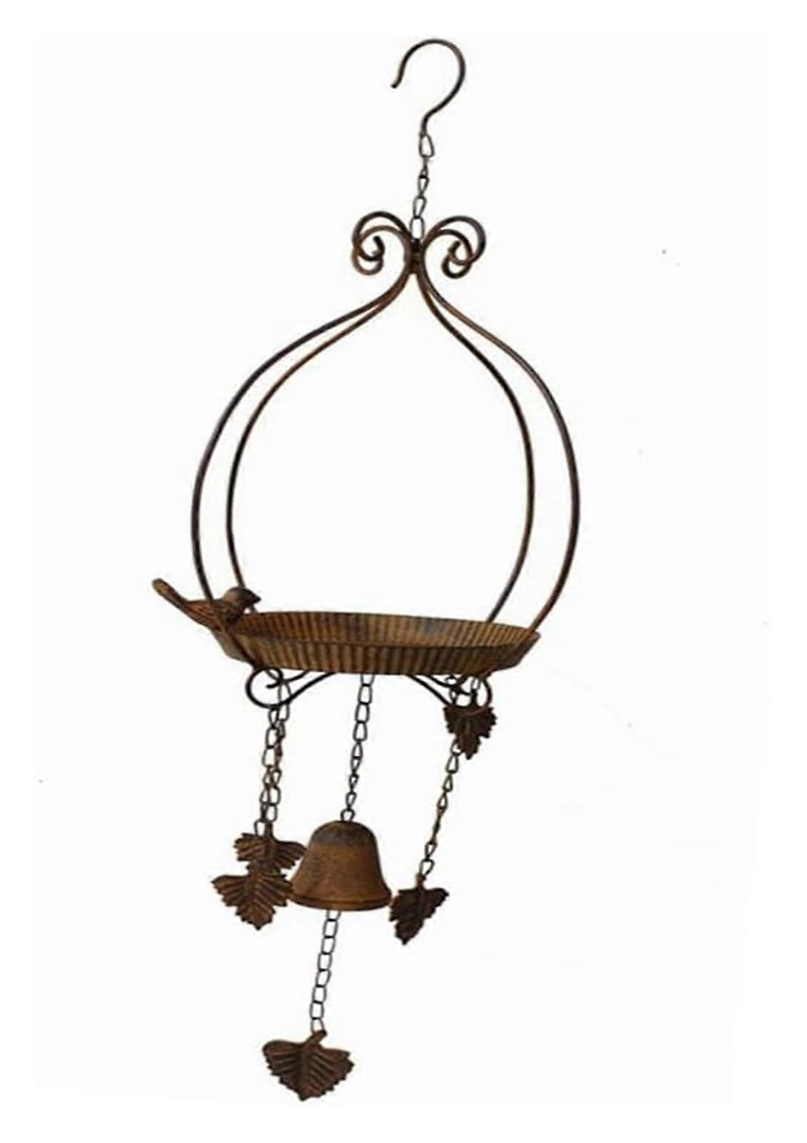 Hanging bird feeder with wind chime, feeder container, bird bath made of iron, feeder for backyard, tree, hummingbird, wild bird