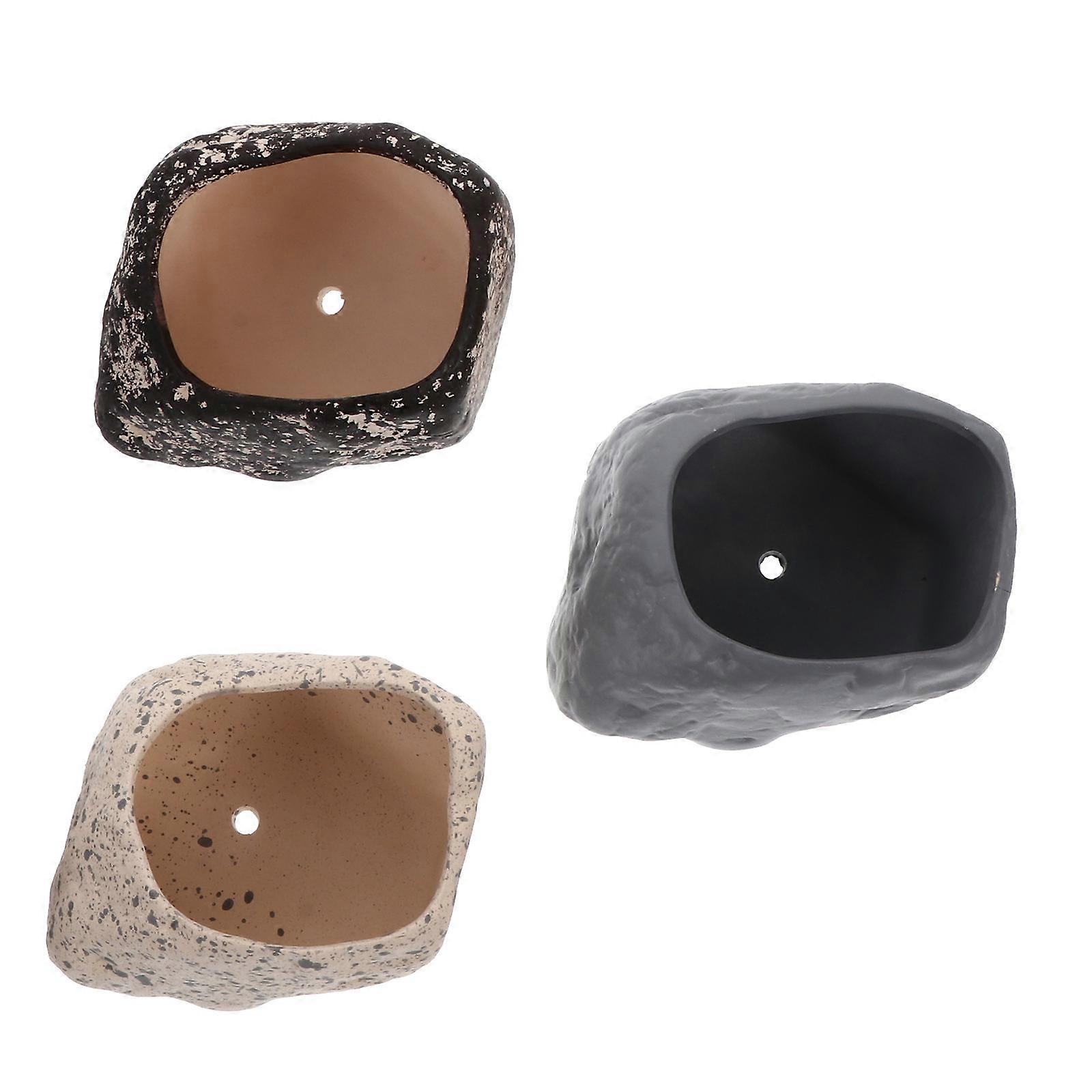 Planter For Indoor Plants Succulent Flower Pots Gifting Ceramic Material Stone-Like Shape 3Pcs