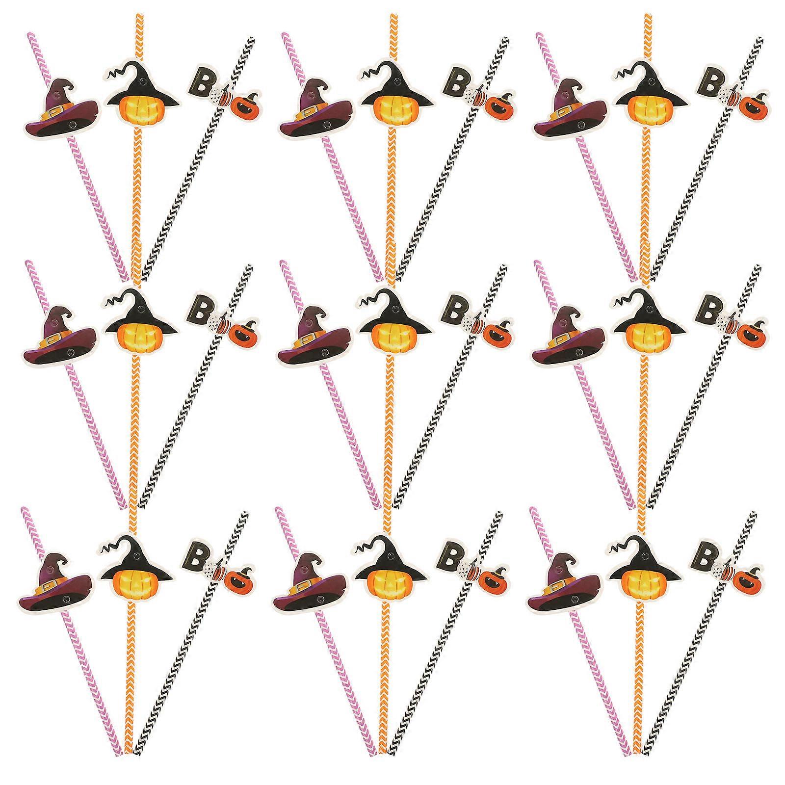 Halloween Party Paper Drinking Straws 72pcs Cardboard Pumpkin & Witch Hat Design, Decorative Straws for Spooky Party Table Decor & Photo Props