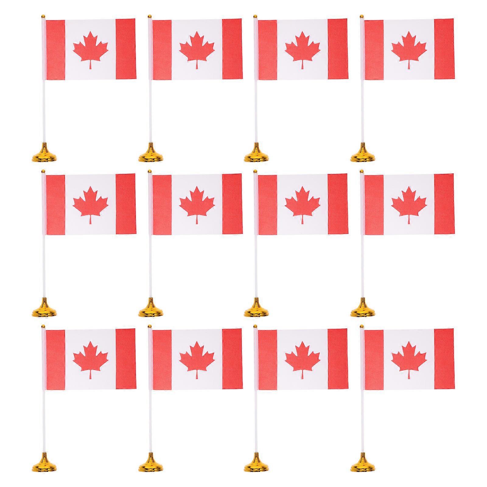 Canada Day Accessories Mini Flag Rectangular Shape Plastic Material Handheld Decoration 12Pcs