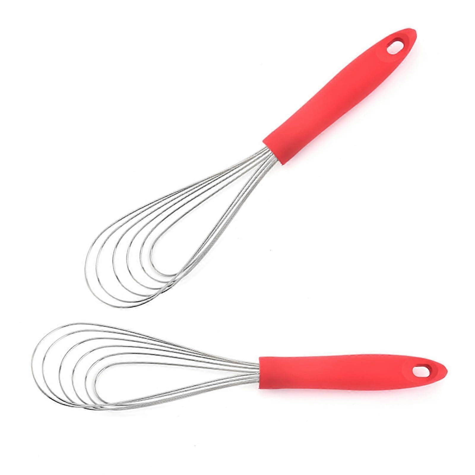 Ergonomic stainless steel whisk flat silicone handle egg beater practical cream whipper kitchen accessories red