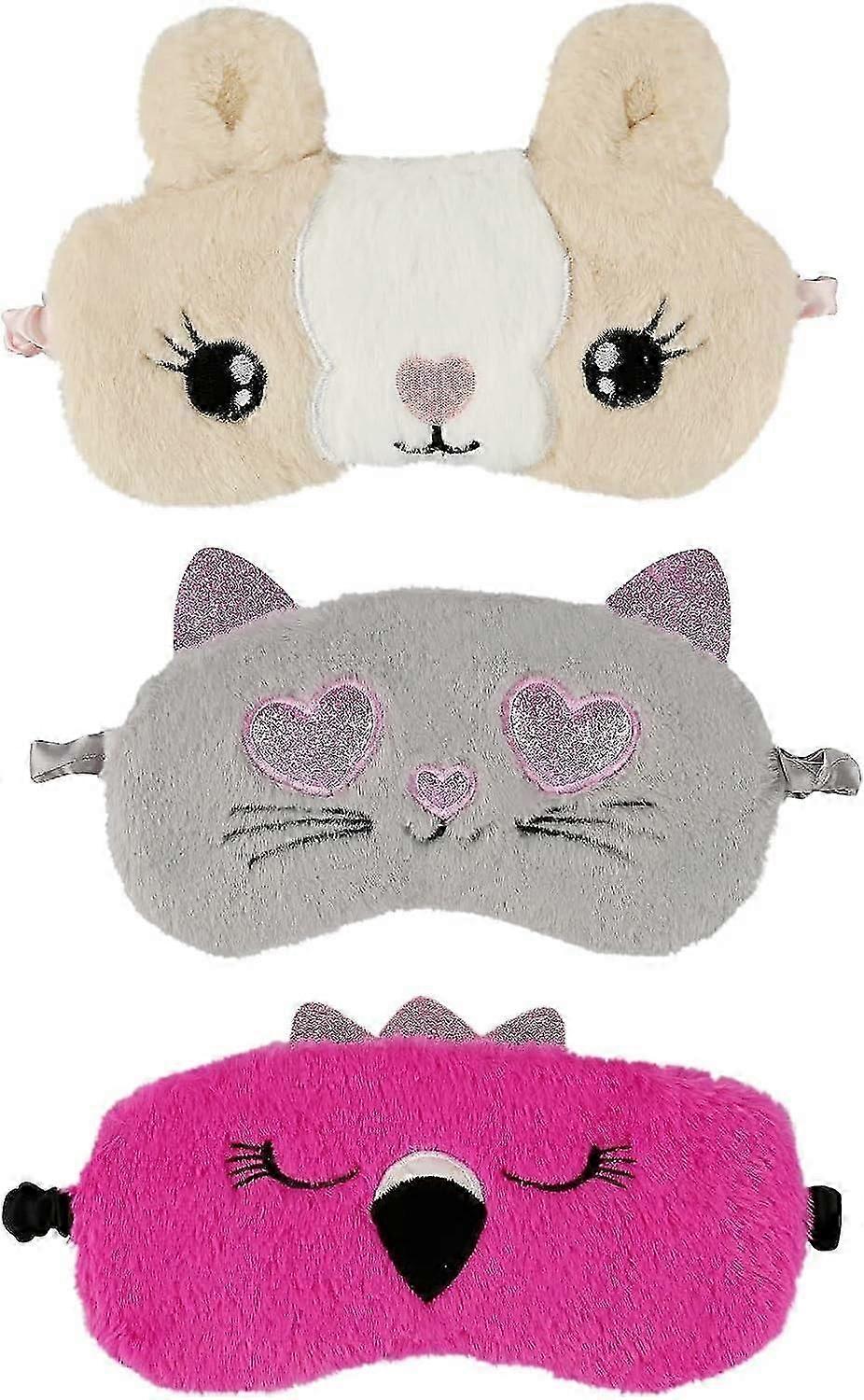 4-Pack 3D Fluffy Animal Eye Masks - Plush Sleep Masks