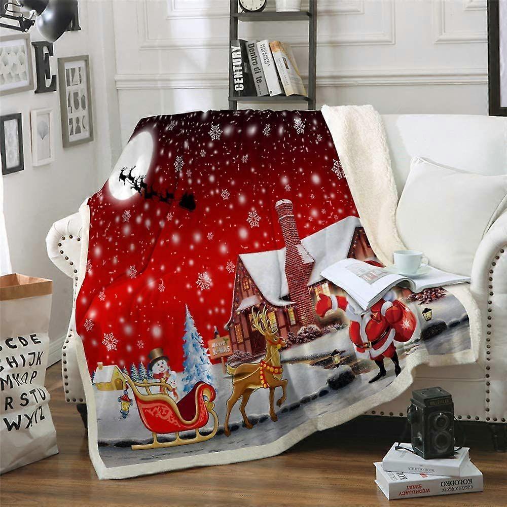 Christmas Santa Claus Fleece Throw Blanket Soft Galaxy Snowflake Blanket Bedding
