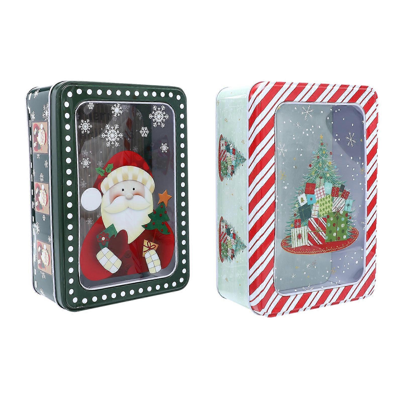 Boxes Metal Xmas Tin Cans Christmas Theme Food Storage present Wrapping 2Pcs