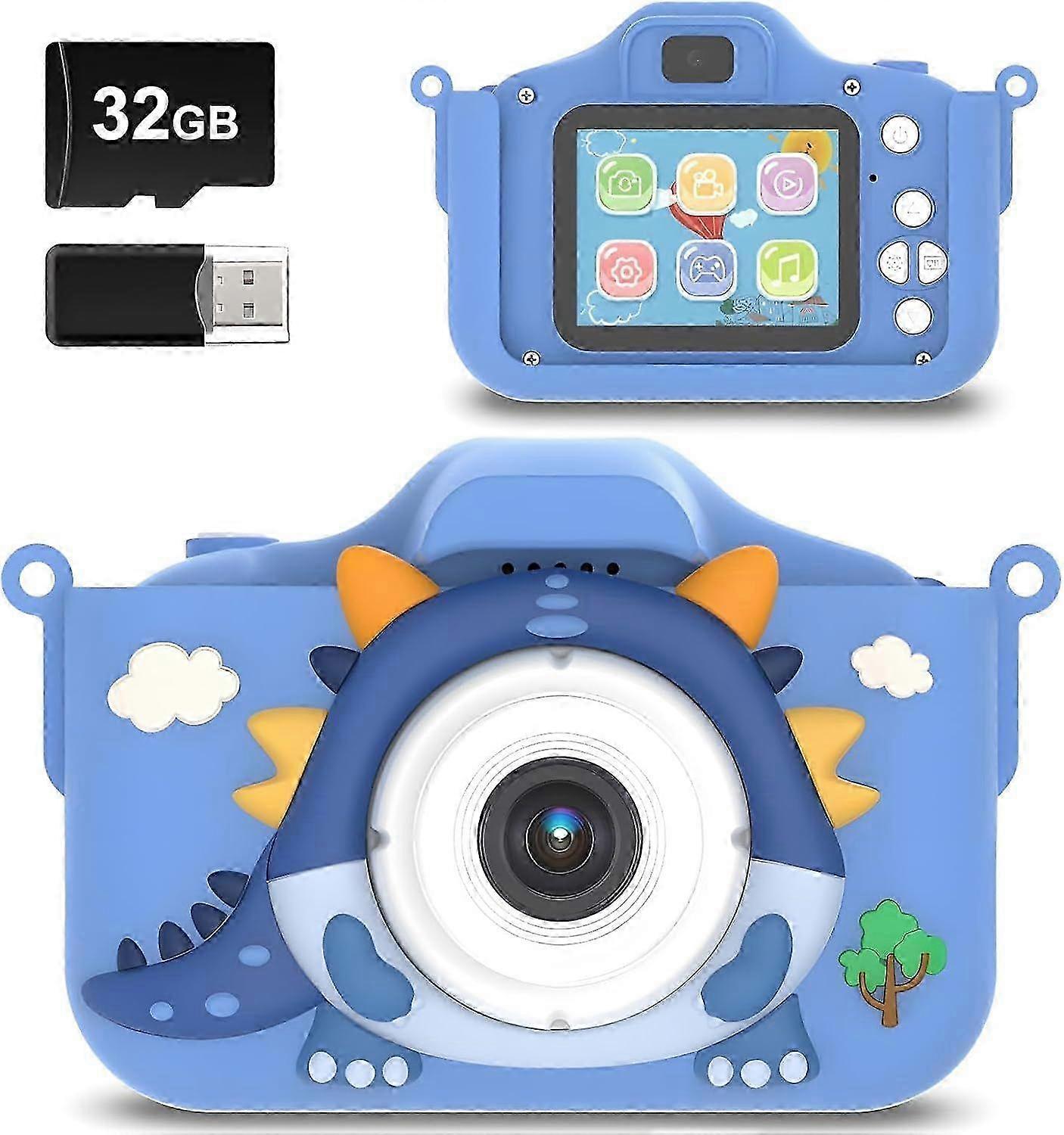 Kids Digital Camera, 2.0 Inch IPS Screen 1080P Video Camcorder with Dual Lenses and 32GB Memory Card