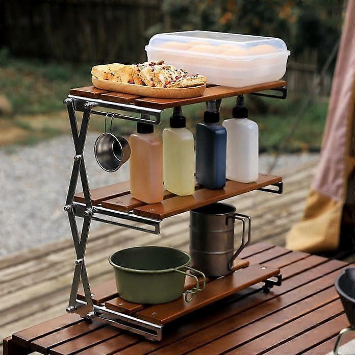 Portable camping table, foldable storage rack for picnic, grill, outdoor, 3tier shelf 3 layers