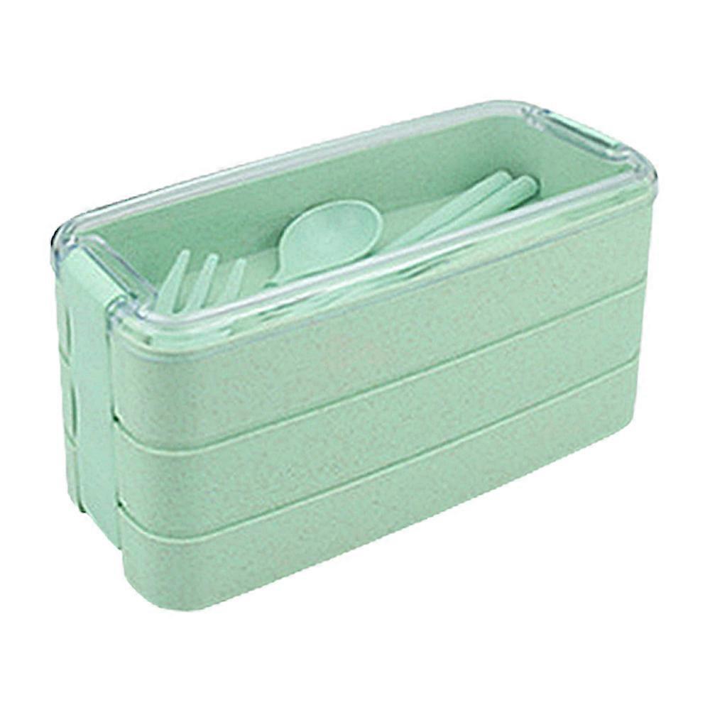 Lunch Box,3-In-1 Compartment Containers - Wheat Straw, Leakproof Eco-Friendly Stackable Bento Lunch Box-Green
