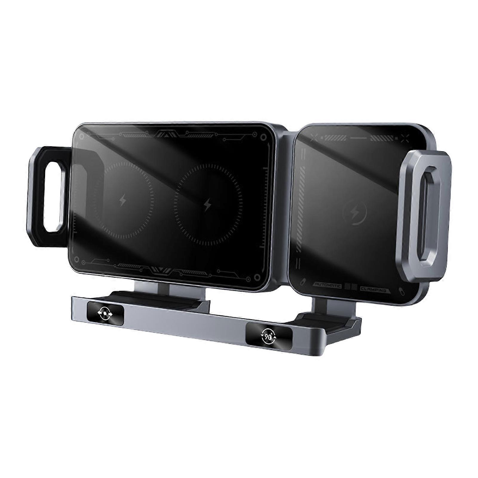 Auto Rotating Magnetic Phone Holder Wireless Charging Mount For Smartphones Tablets With Secure Vent Clip Fast Charging  grey