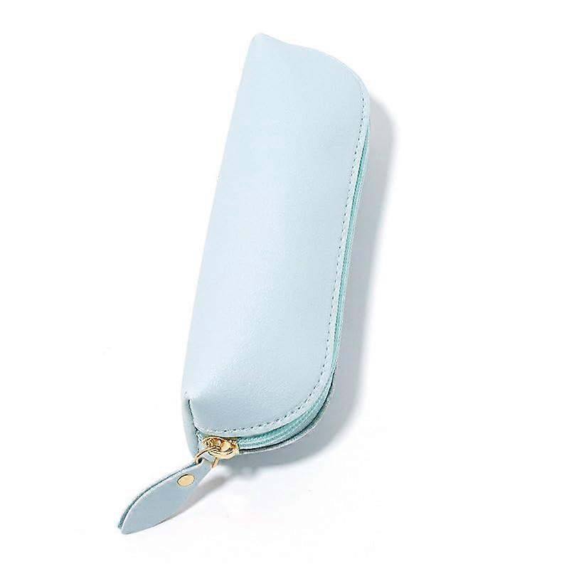 Leather Pencil Case with Zip, Cosmetic Organizer for Pens, Pencils, Blue