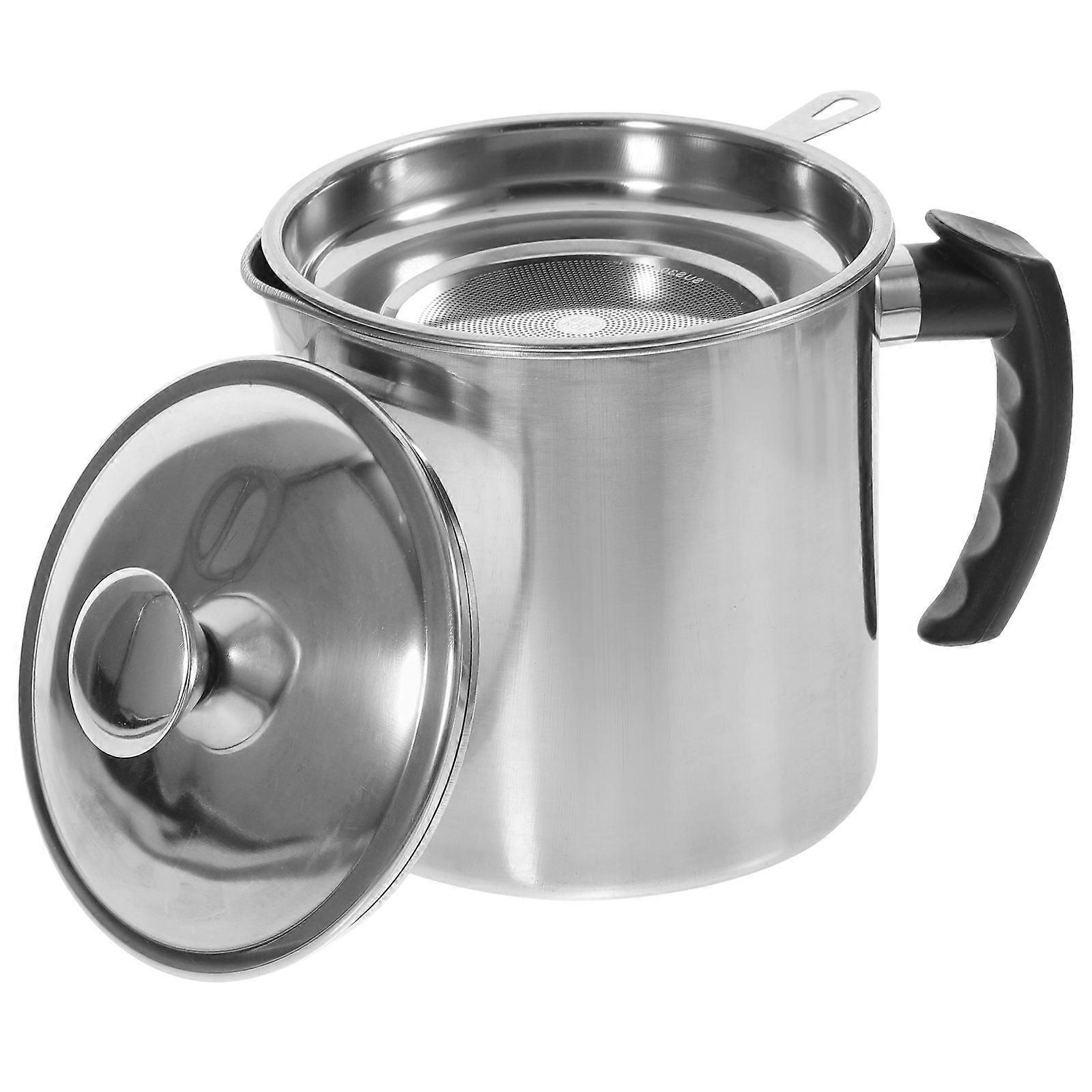 Bacon Grease Container Silver Stainless Steel with Efficient Residue Filter for Kitchen Storage