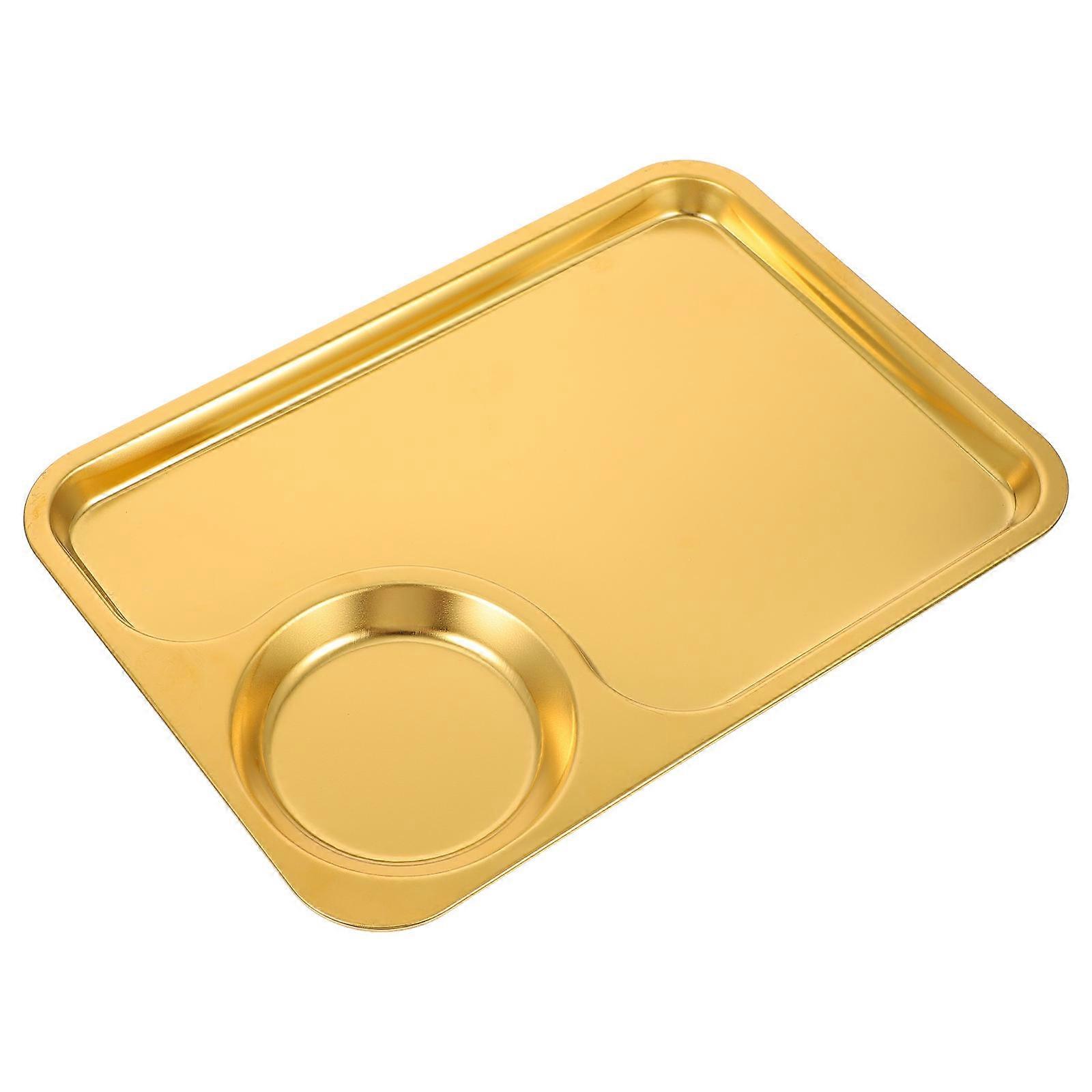 Multi Purpose Food Plate Rectangular Shape Snacks Storage Tray Outdoor Picnic 23.6X16.6X1.2CM Golden Color 1Set
