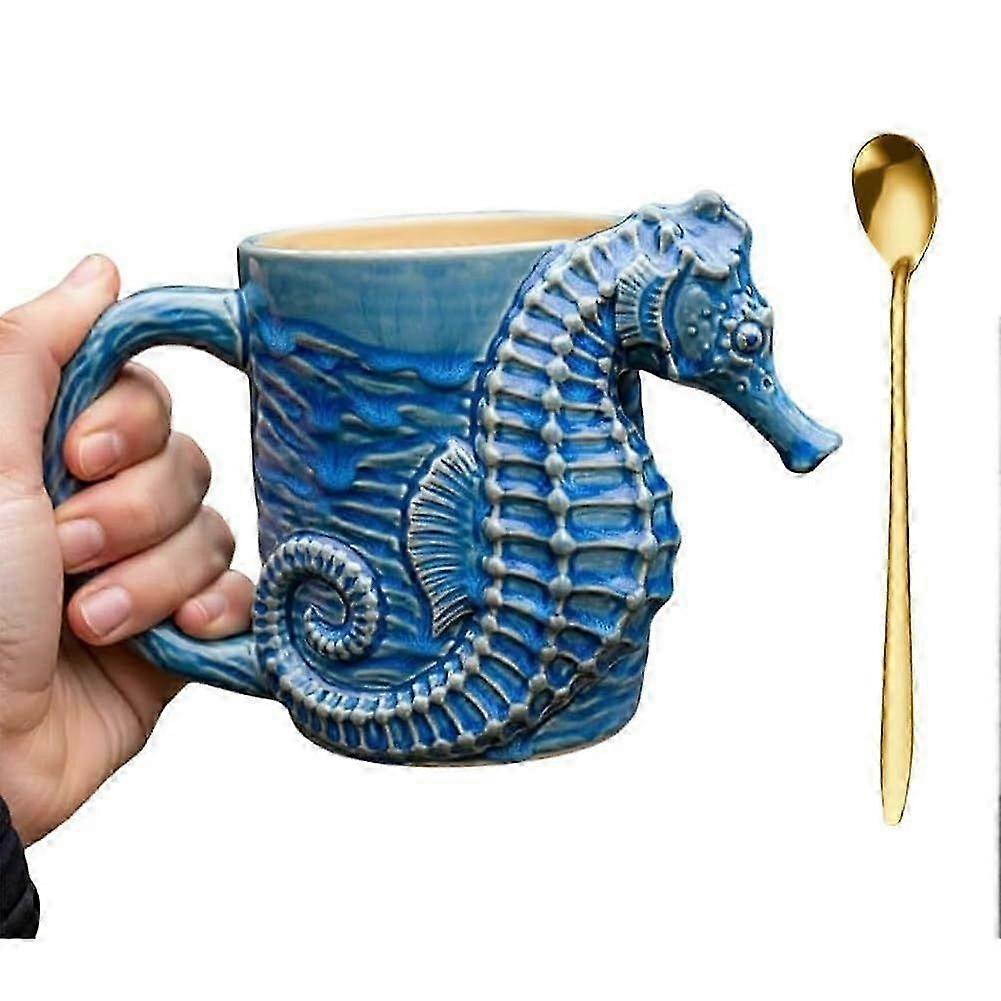 Caneca de Café 3D com Animal do Oceano, Copo de Cerâmica Ocean Buddy, Xícara de Café com Tema de Animal Marinho para Amantes do Oceano, Copo em Forma de Animal Pintado à Mão para T