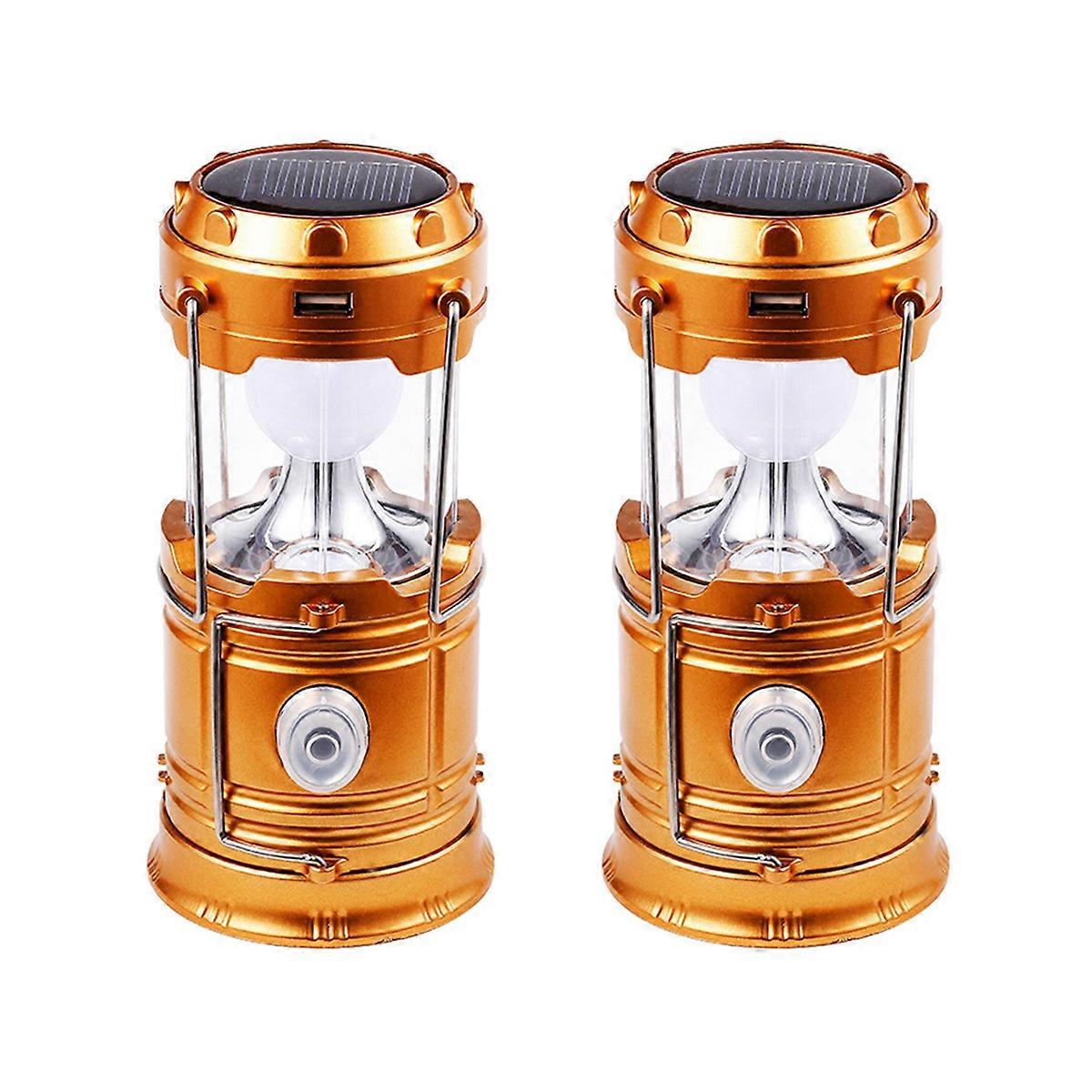 Solar LED Portable Lantern Telescopic Torch Lamp Multi-Function Gold