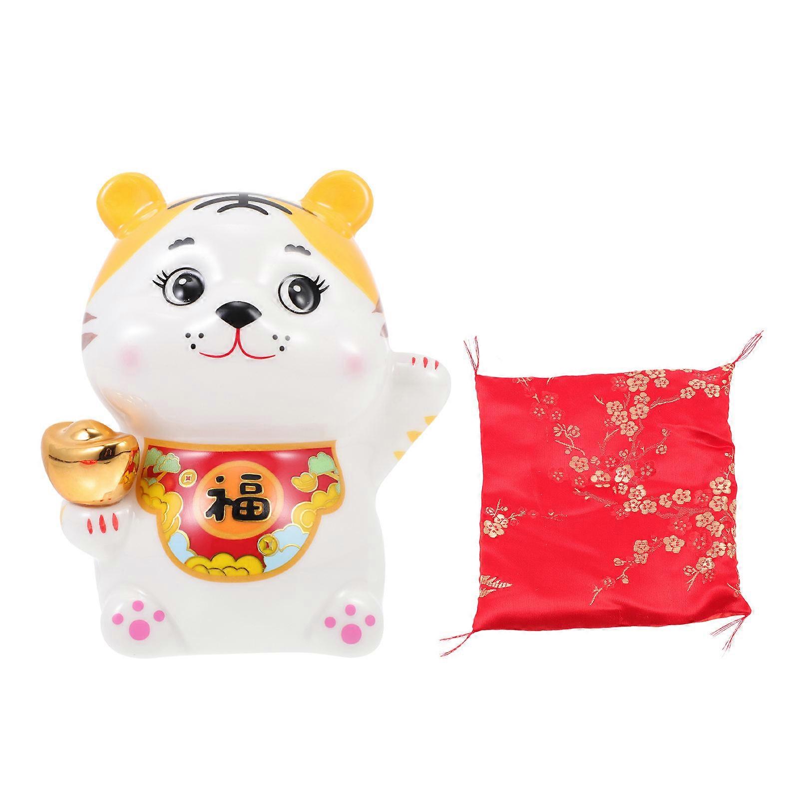 Decorative Tiger Coin Jar Kids Educational Tool White Color Tiger Shaped Money Box 1Set