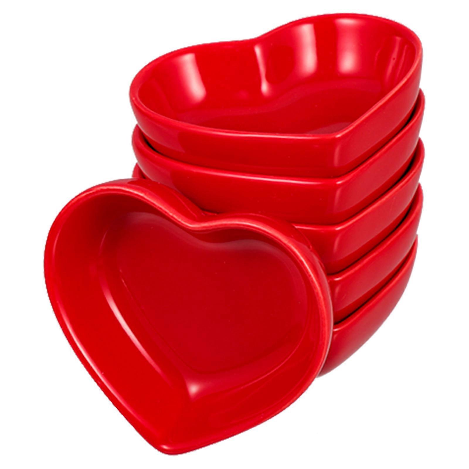 Heart Shaped Dish Small Dipping Plate Condiment Holder Ceramic Heat Resistant Home Users 8X7CM 6Pcs