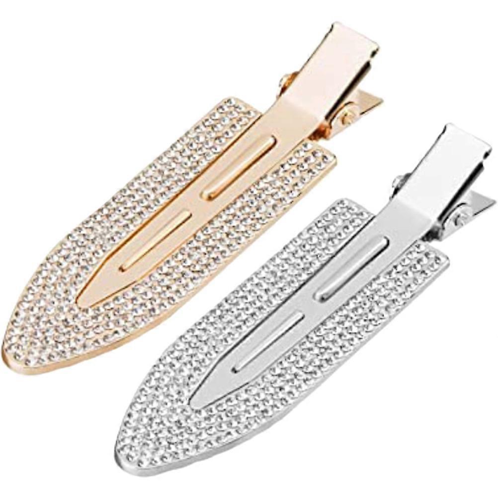 Rhinestone Hair Clips for Bangs Lightweight Duckbill Design, No Crease & No Bend, Gold Silver Color, 2pcs Hair Accessories for Women