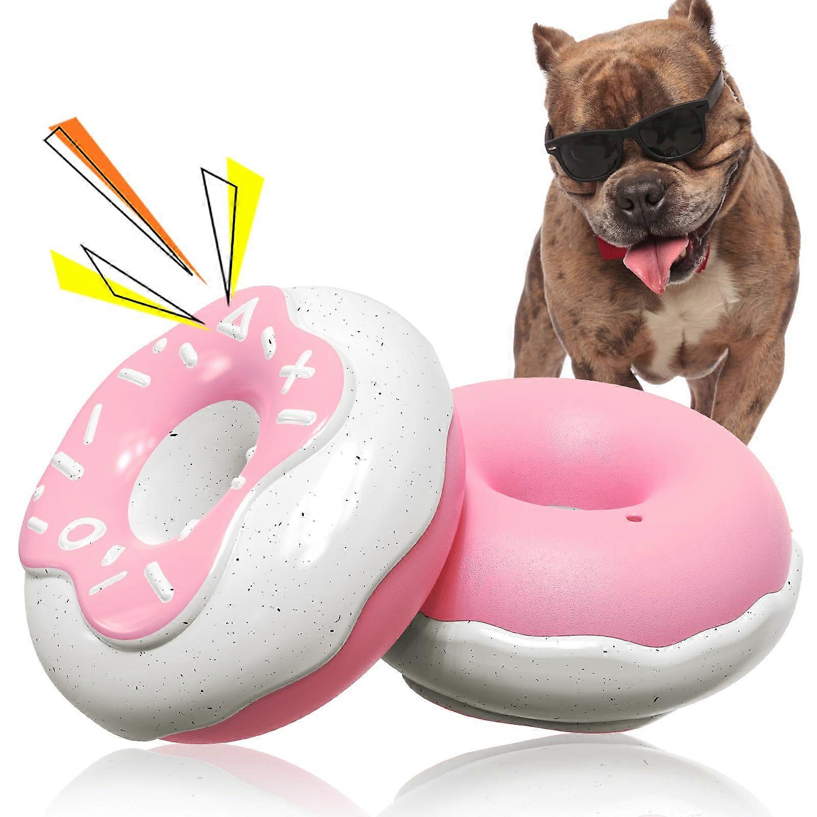 Dog Toy Doughnut Squeaky for Large Dogs, Indestructible Chew Toy for Aggressive Chewers, Pink Color, Medium Large Size