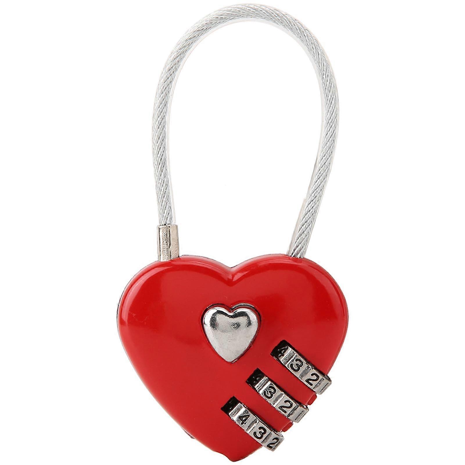Heart Shape 3 Digit Code Combination Luggage Bag Lock Password Security Couple Padlock(Red)