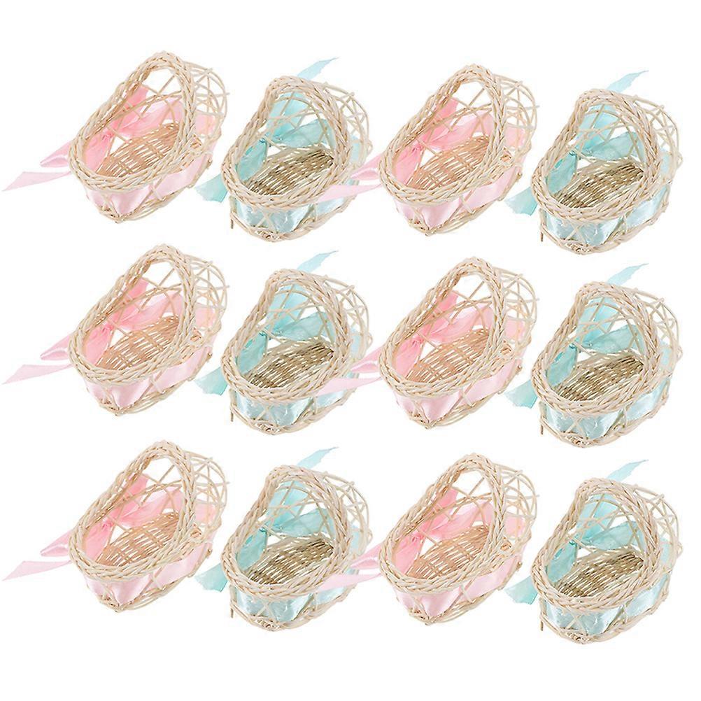 Woven Floral Basket Hand-Made Flower Baskets Wedding Party Home Use Assorted Color 7.00X7.00X6.00CM Multi-Functional 12Pcs