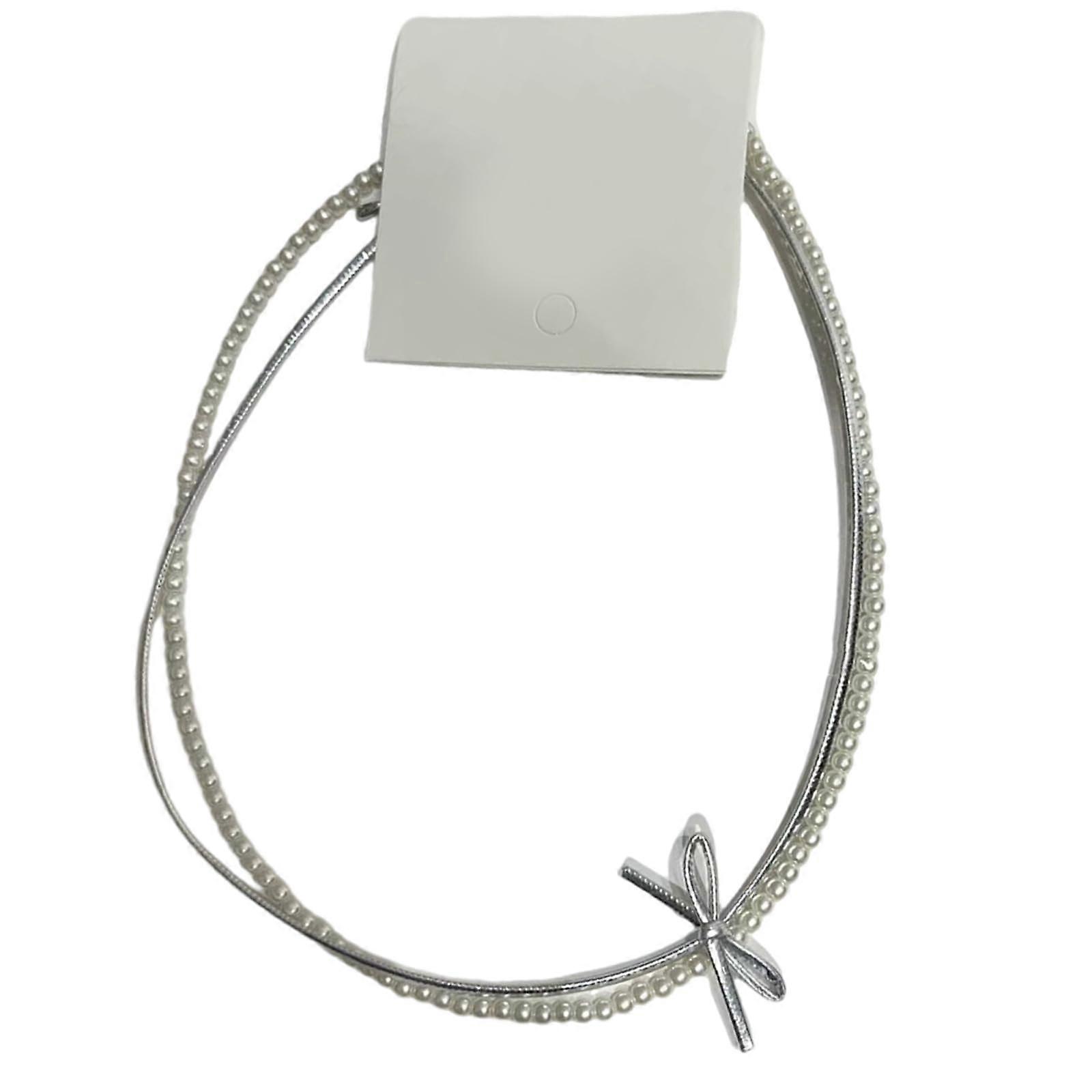 Bowknot Pearl Necklace Double Layer Butterfly Design Stylish Gray Pearl Choker with Elegant Decoration