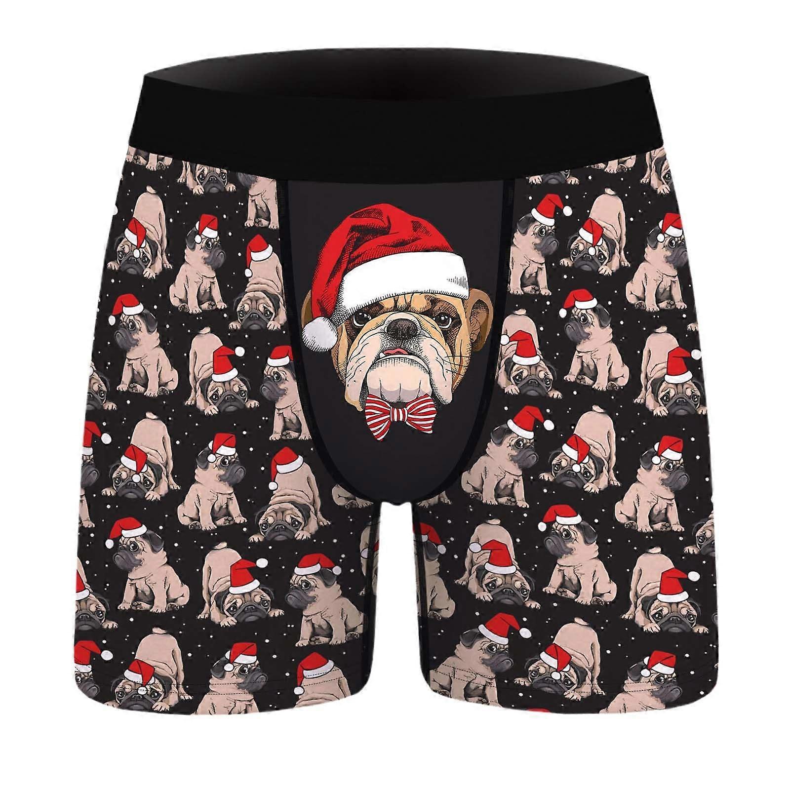 Christmas Boxer Shorts Men's Funny 3D Print Retro Underwear Red Color Block Soft Comfortable Briefs Size S