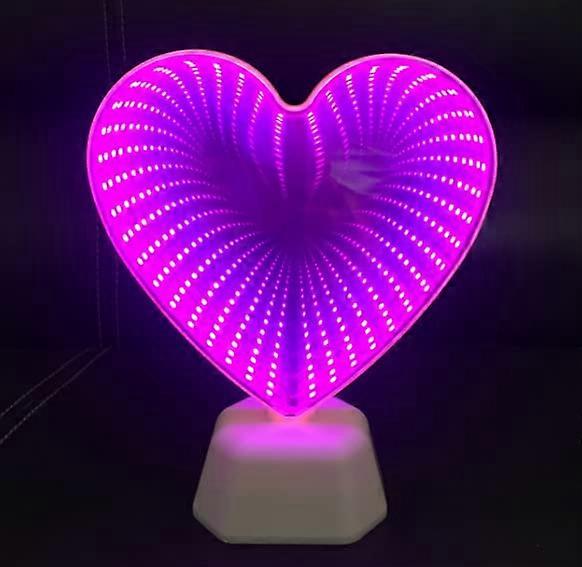 3D Mirror Night Light with Red Heart Shape, LED Tunnel Lamp for Home and Christmas Party Decoration, Colorful Illumination