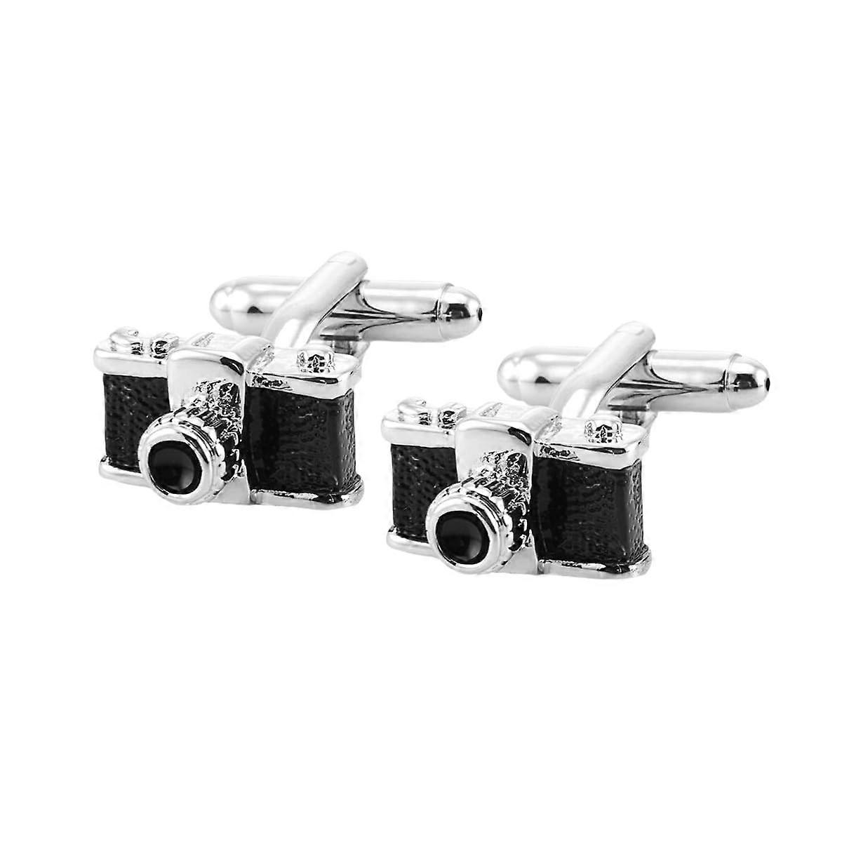 Camera Shape Copper Cufflinks for Men - Black Painted Metal Suit Shirt Accessories, One Size, No Gemstone