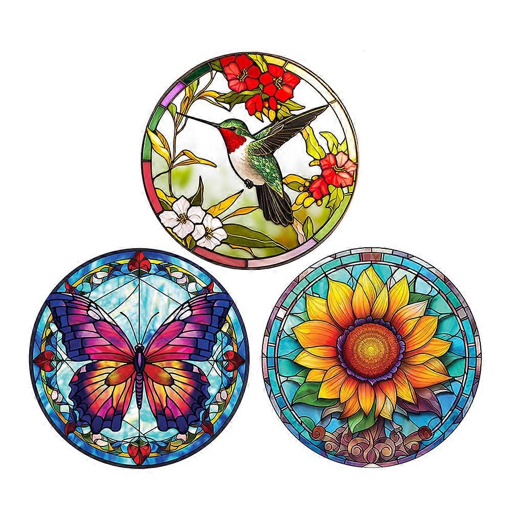 It sounds like you're referring to a product listing or description for **decorative stained glass window clings** designed to prevent bird strikes.