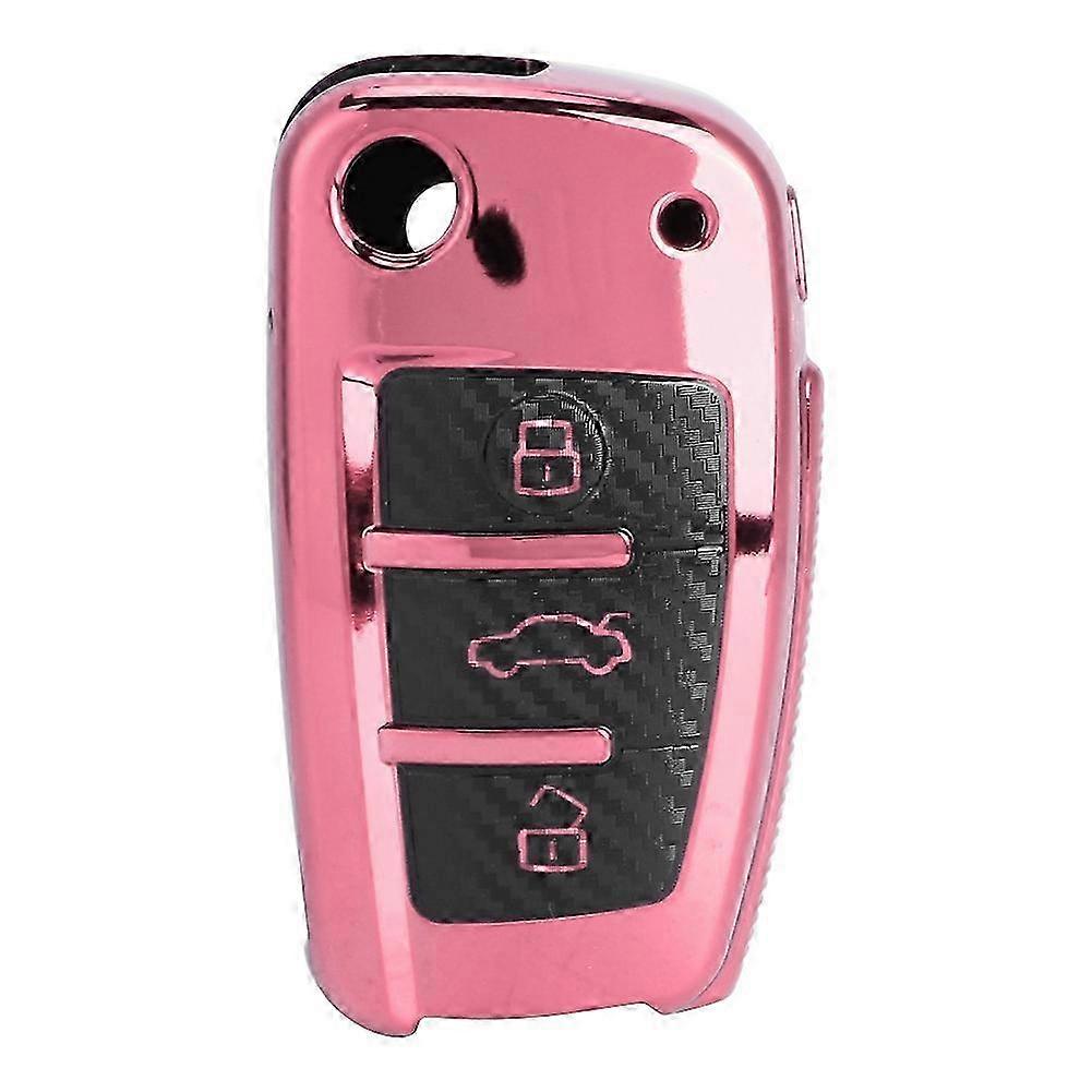 TPU Carbon Fiber Style Foldable Key Fob Case Cover Protector for a Certain Brand A3 S3 06/2005 - 03/2017 Pink
