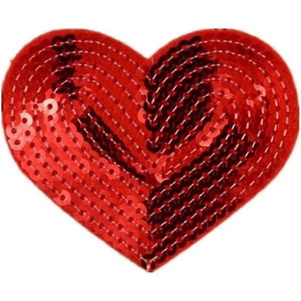 (Set of 5) Heart-shaped Sequin Appliques with Embroidered Edges