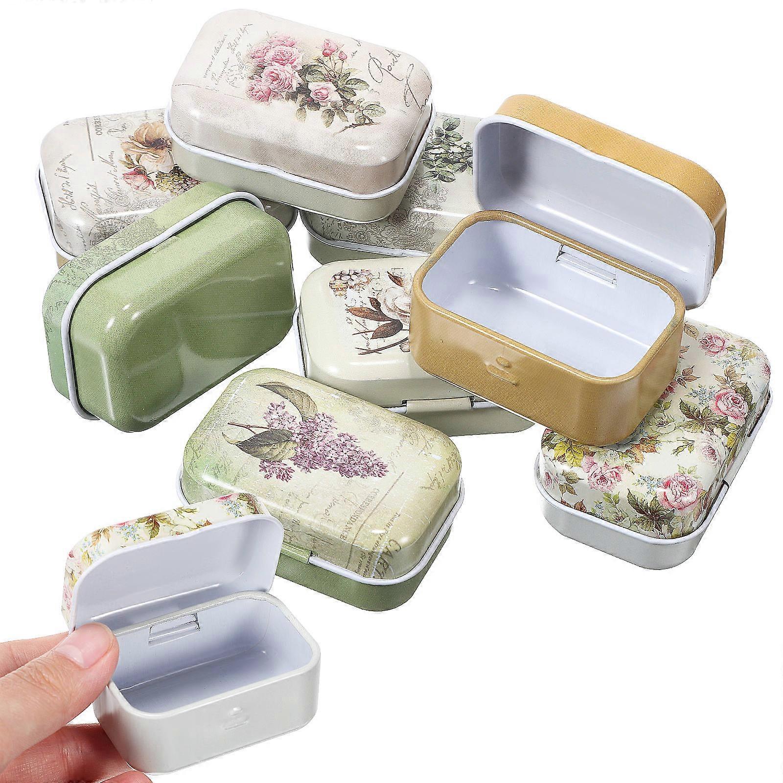 8pcs Vintage Tin Jewelry Box with Hinged Lid – Multi Use Storage for Trinkets, Gems, and Retro Home Decor