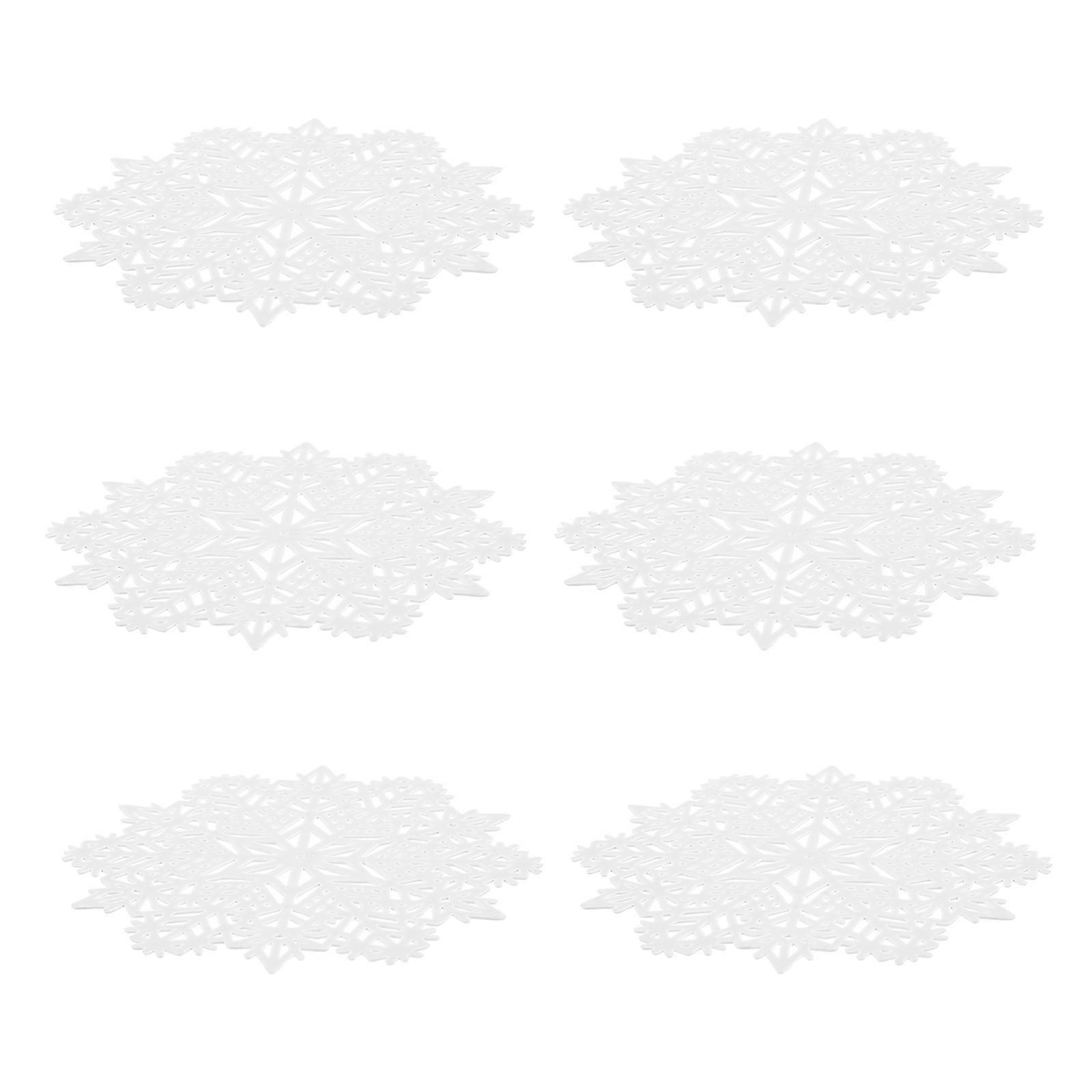 6Pcs Snowflake Shape Christmas Cup Mats PVC Coasters (White)