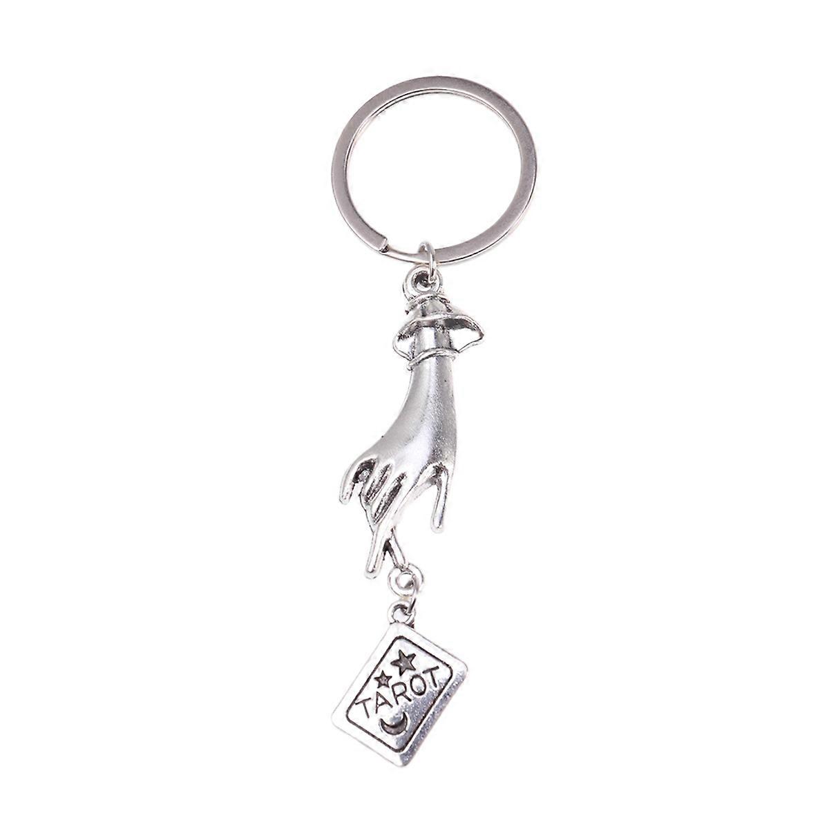 Creative Metal Key Ring with Tarot Pendant for Daily Use Silver Color Fits All Ages