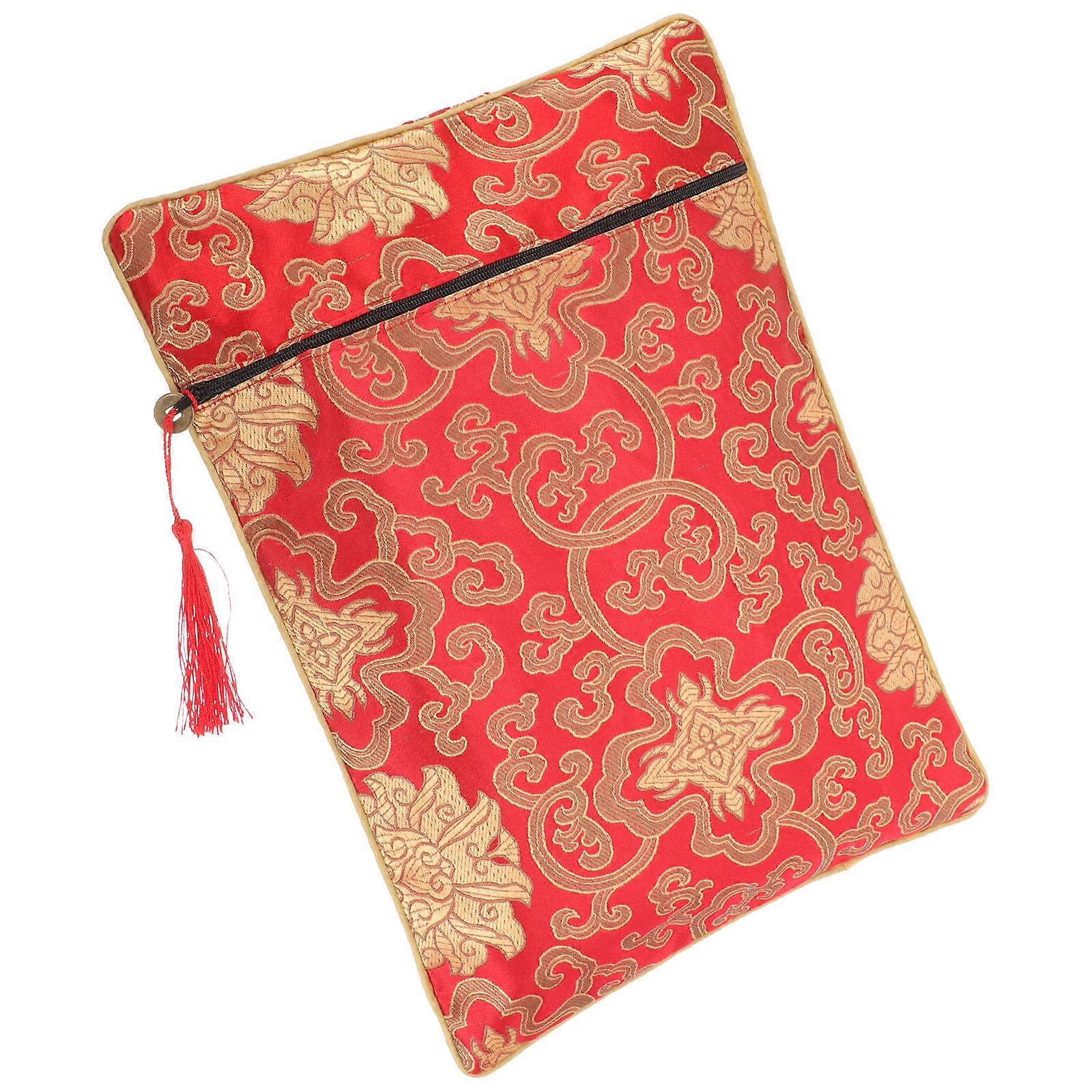 Brocade Buddhist Scripture Cloth Bag, Durable Pouch for Zen Books, Portable & Washable Design for School and Office Use