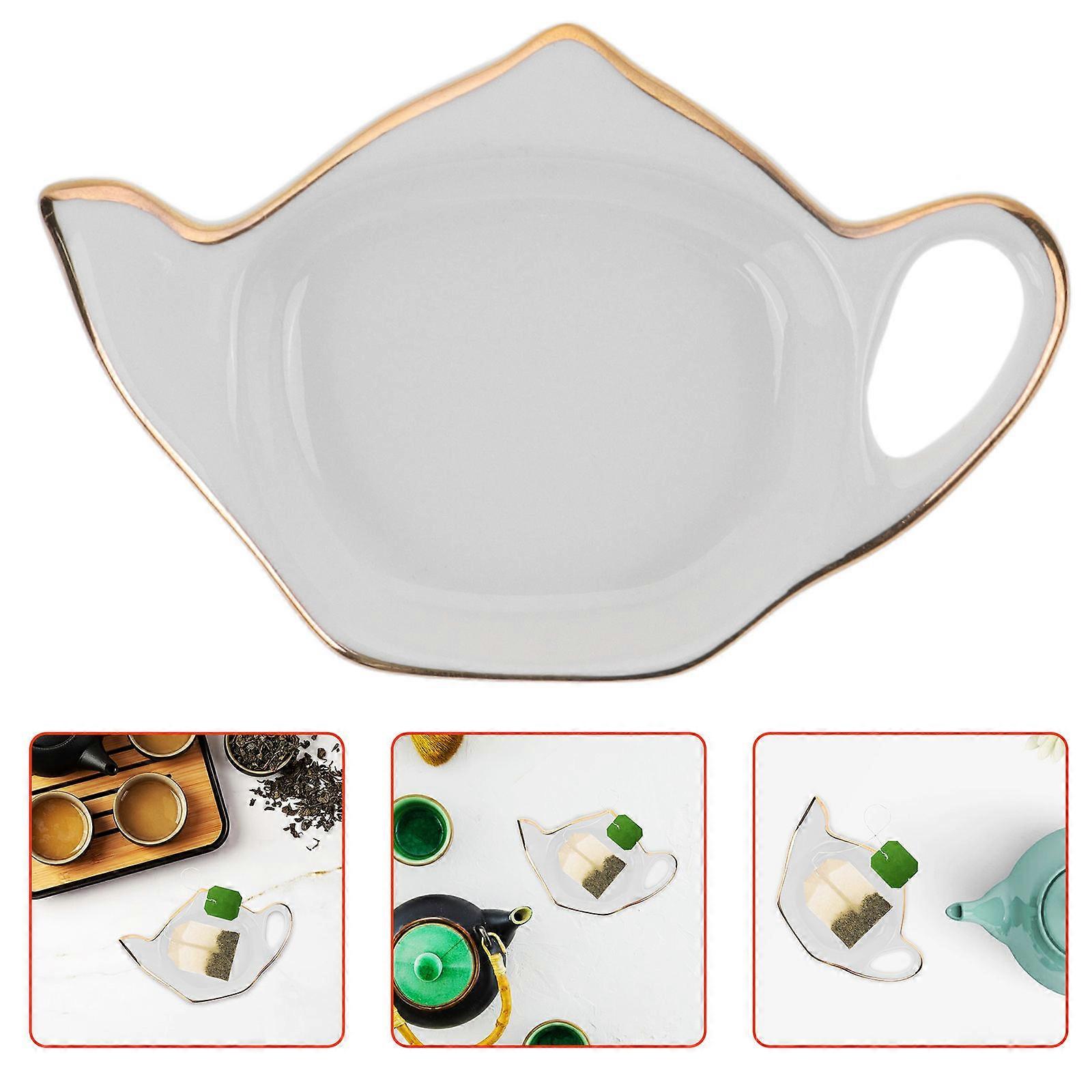 White Ceramic Tea Bag Tray for Storage Shaped as Teapot Easy to Clean 4pcs Small Coasters