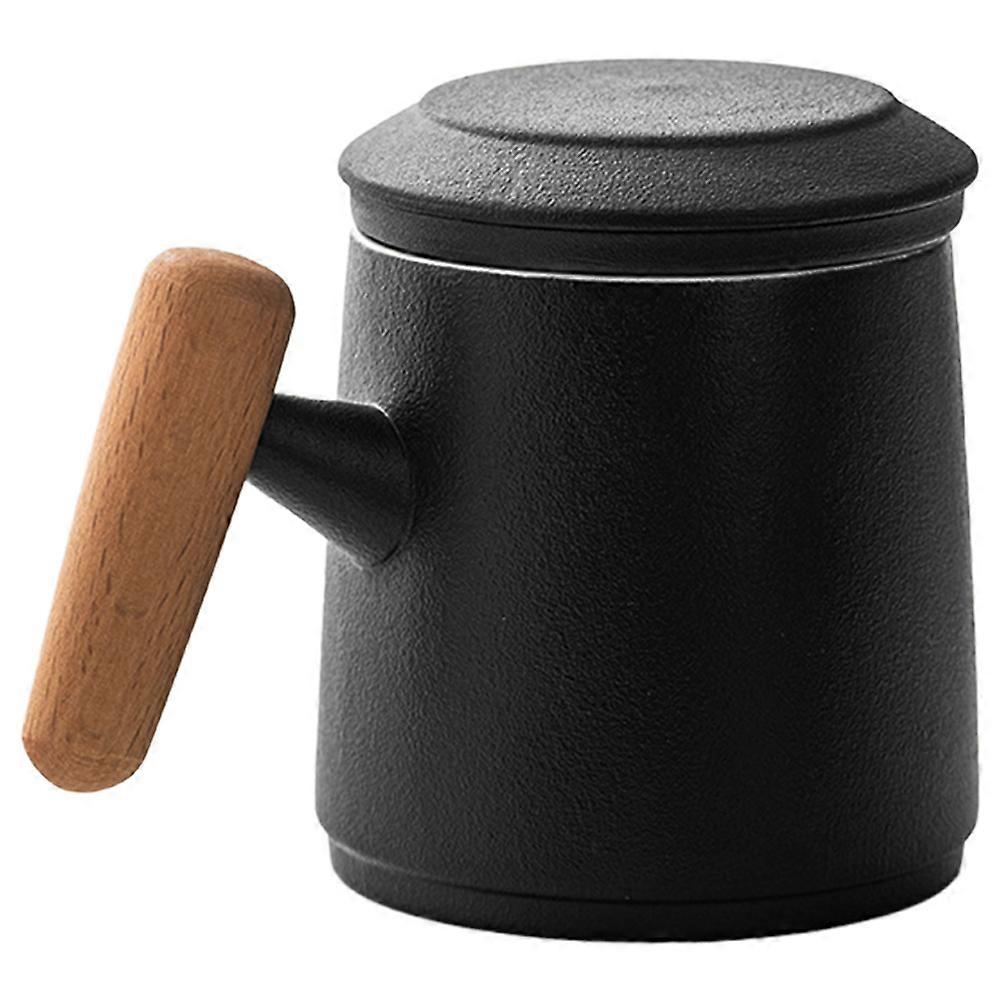 Black Ceramic Mug with Filter and Lid for Coffee Tea or Soup Easy to Clean Safe Lightweight Practical for Home Office