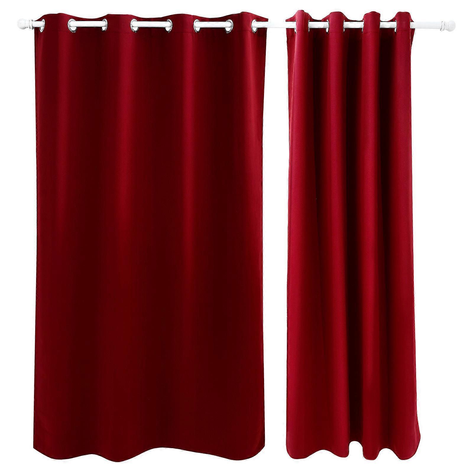 Light Blocking Grommet Curtain Dark Red Polyester Window Shade For Bedroom 2Pack