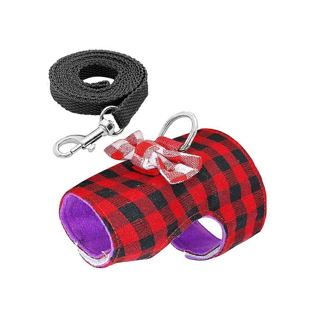 Pet Harness With Leash Cute Design Breathable Mesh Fabric Small Animals Hamster Rabbit S Red Grids 1Pack