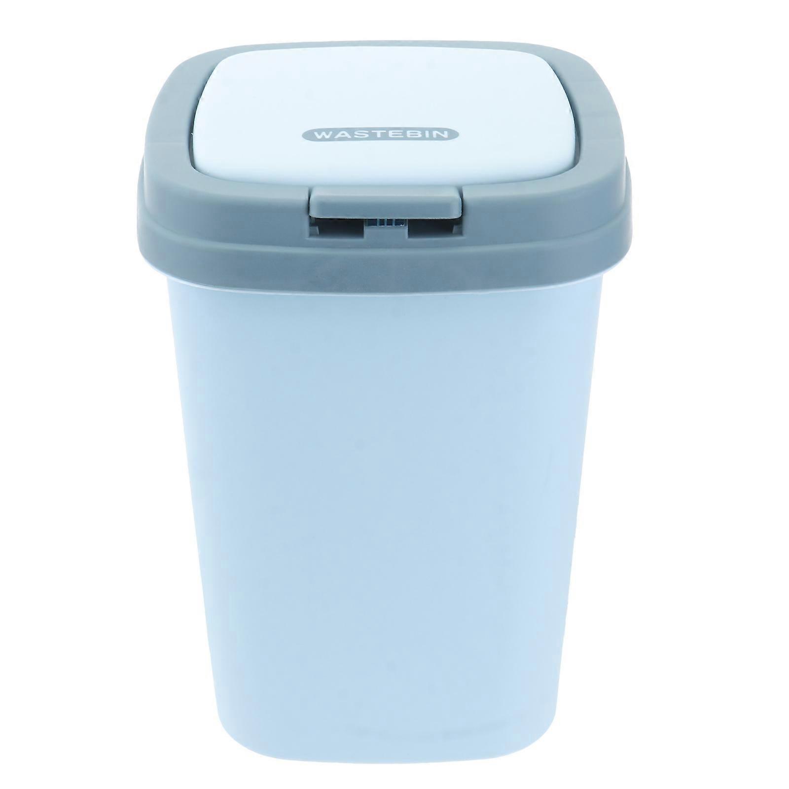 Blue Plastic Trash Can with Lid Opens Easily by Push Button for Storage Size S