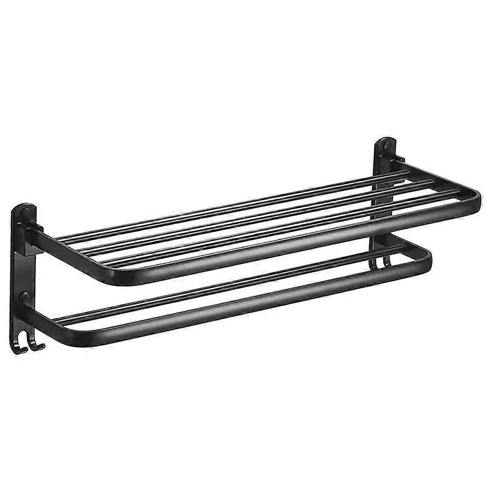 Wallmounted towel rack, towel holder, floating bathroom shelf, 90° rotatable towel rack with hooks, stamped bathroom accessory, aluminum alloy.
