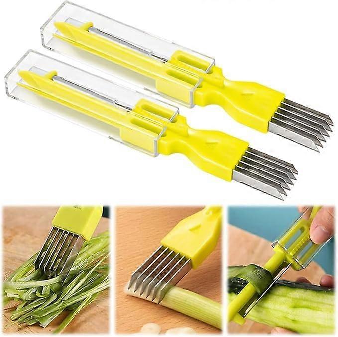 Shred Silk The Knife, 2024 Upgraded Green Onion Cutter, Sharp Scallion Shredding Knife, Multifunctional Vegetable Slicer (2 Pieces)