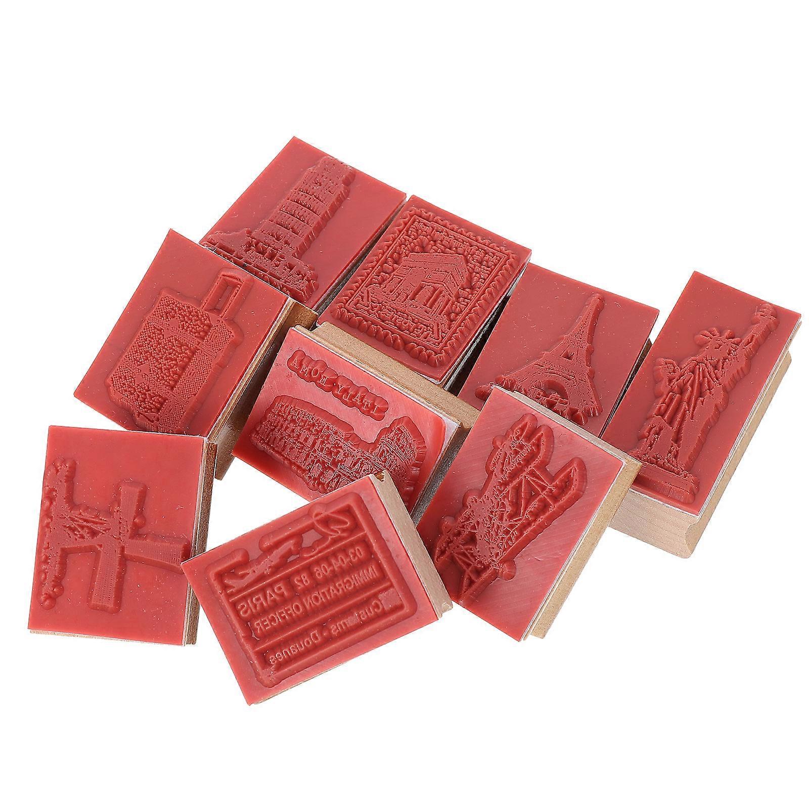 Wood Block Stamps 9Pcs Set For Wrapping Decorating Dioramas 4.2X3.2X2 CM Ideal For Hobbyists