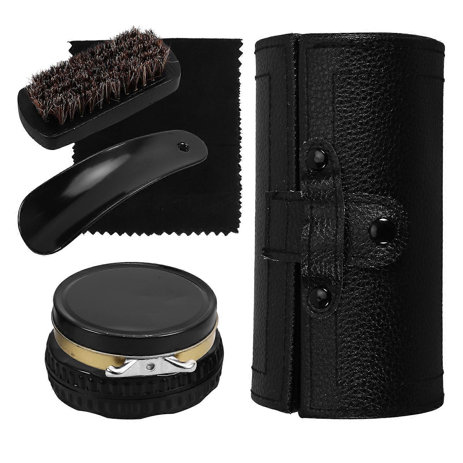 Durable Black Shoe Polish Kit Compact Care Set with Accessories for Professional Use Size 6Pcs